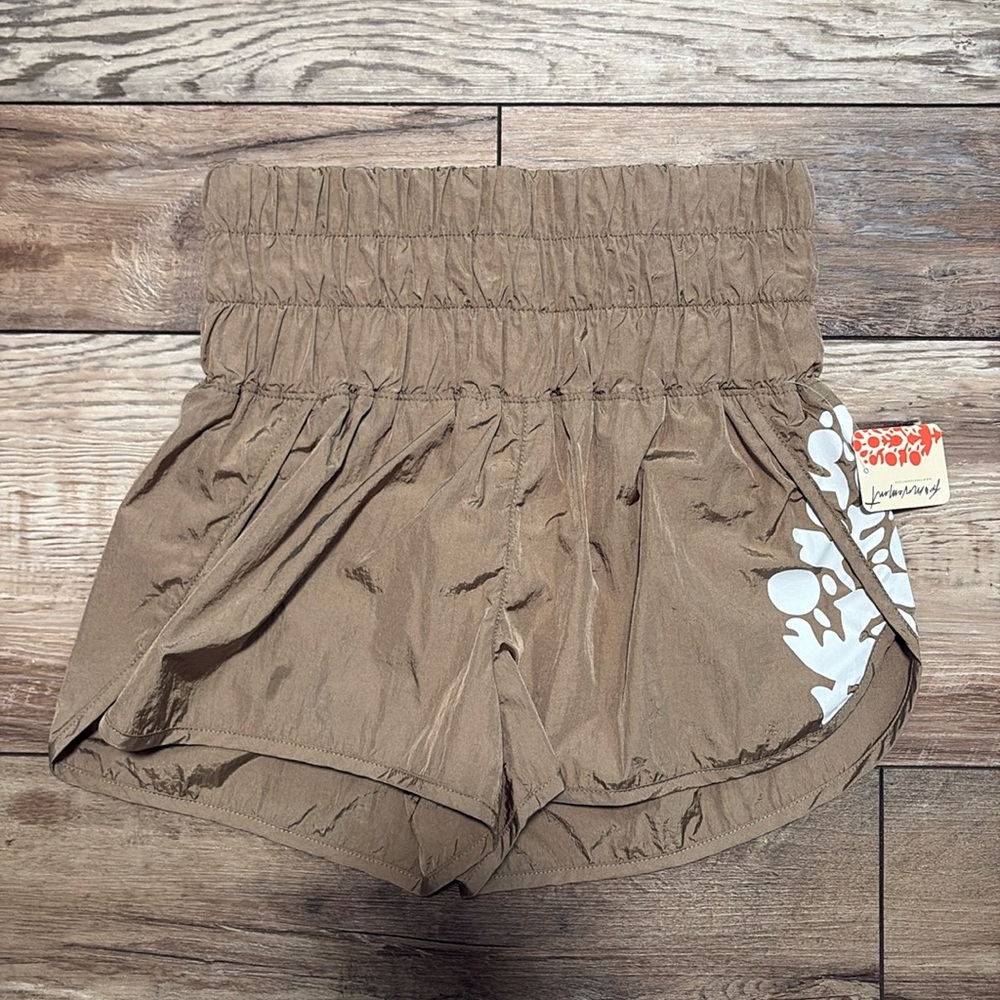 NWT FP Movement Free People The Way Home Logo Shorts Taupe XS